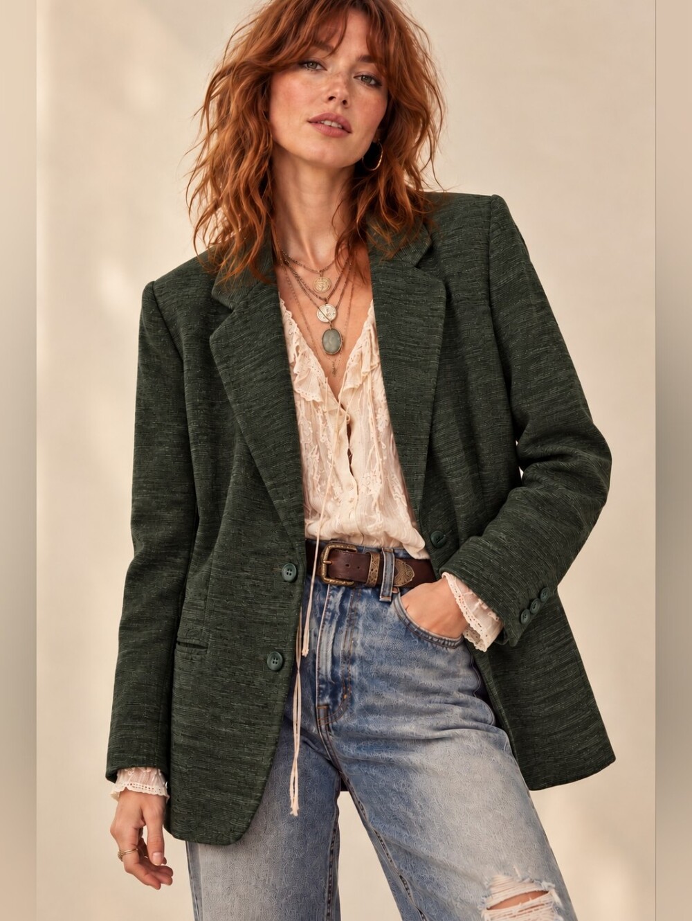 RAFAELLA FOREST GREEN TEXTURED LONGLINE BLAZER SIZE 10 LIKE NEW EQUESTRIAN